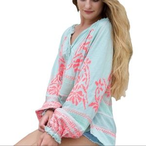 Free People Persuasion Embroidered Top Medium Mint Green